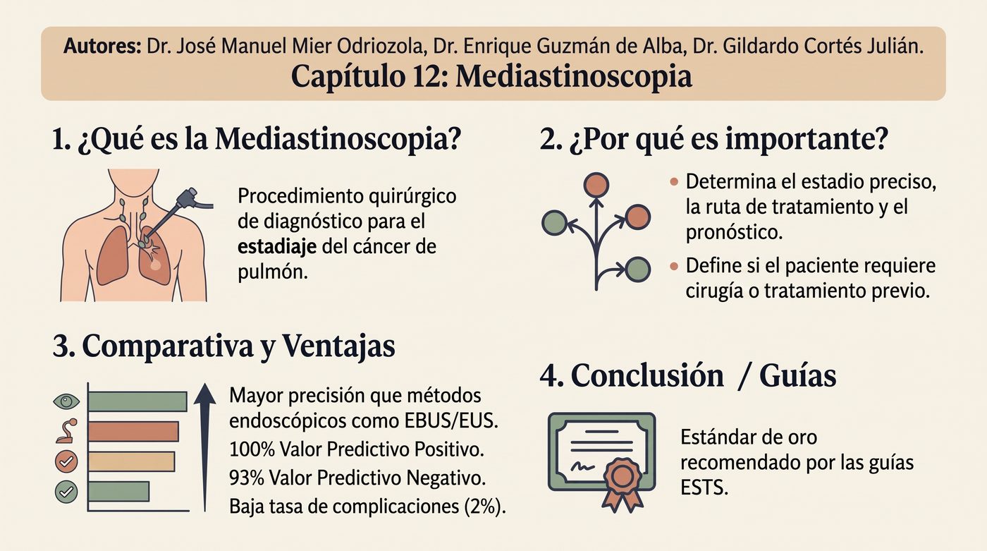 Infografía: Capítulo 12, Mediastinoscopia. Autores: Dr. José Manuel Mier Odriozola, Dr. Enrique Guzmán de Alba, Dr. Gildardo Cortés Julián.