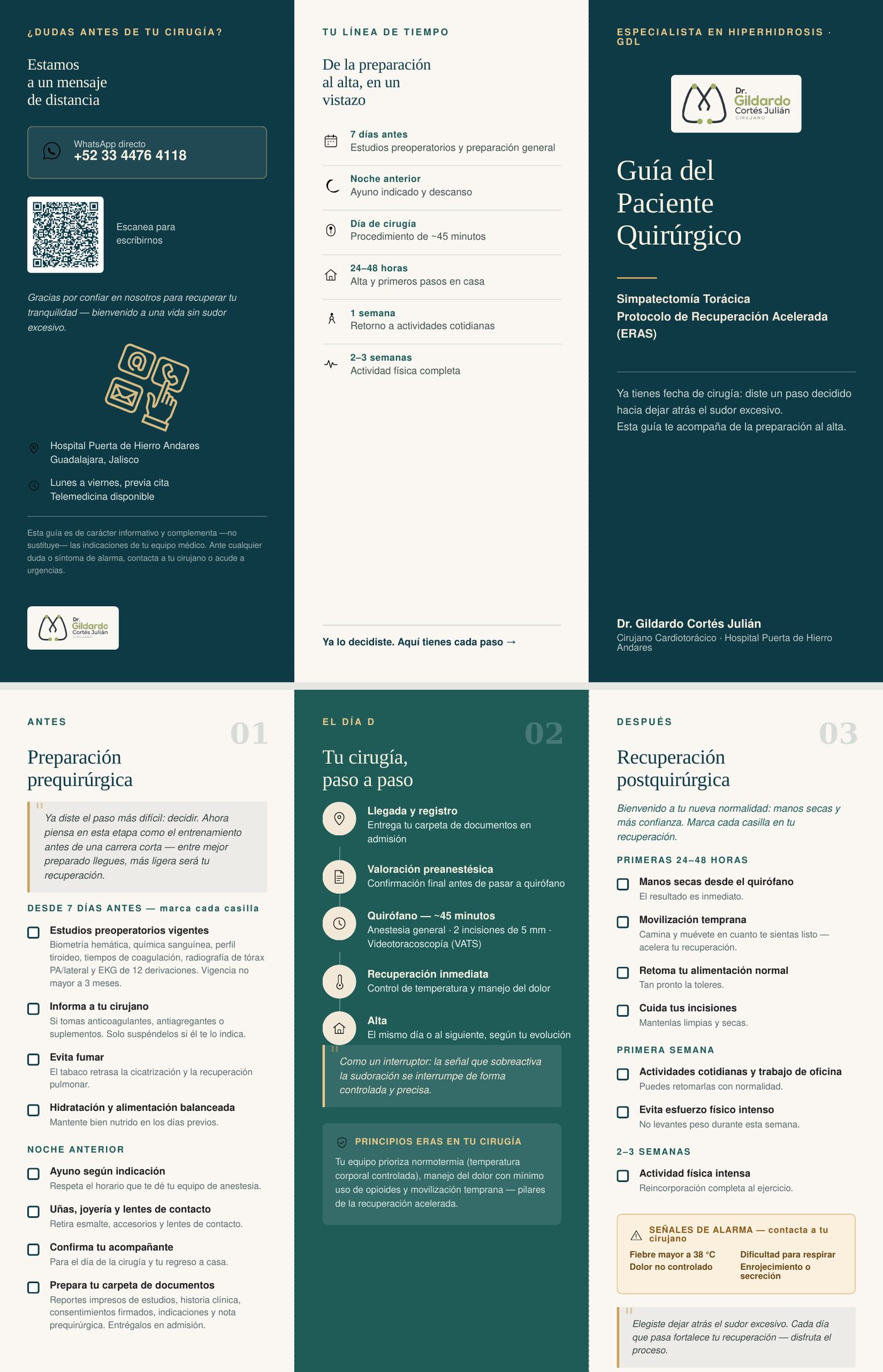 Tríptico: Guía del Paciente Quirúrgico, Simpatectomía Torácica, Protocolo de Recuperación Acelerada (ERAS)